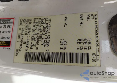 2010 Nissan Altima 2.5 S from USA, damaged, VIN 1N4AL2EP8AC144866